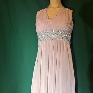 Xscape Light Pink Maxi Dress with Embellished Waist